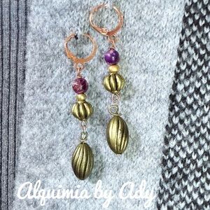 Gold purple turquoise drops extra earrings long